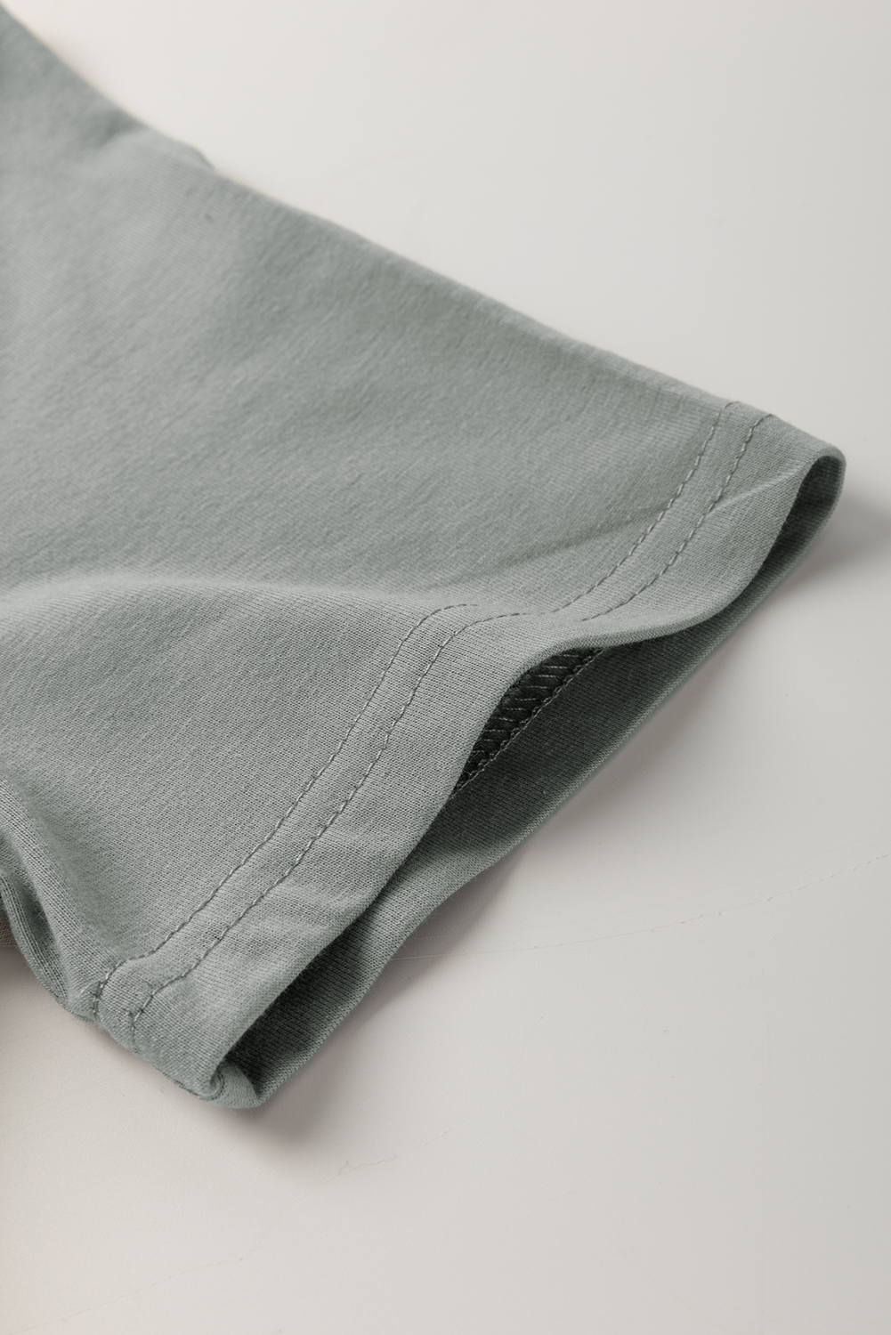 Dirty Blue Solid Color Round Neck T Shirt