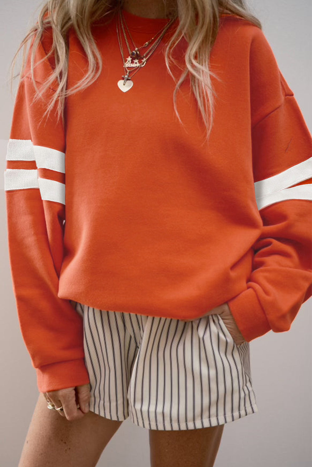 Fiery Red Varsity Striped Detail Drop Shoulder Oversized Sweatshirt
