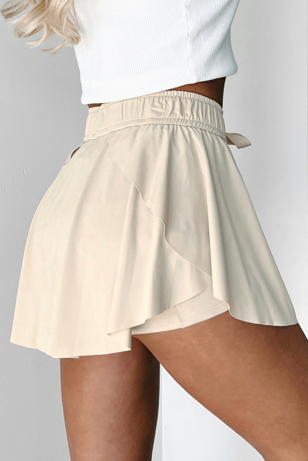 Yellow Cream Drawstring Elastic Waistband Lined Tennis Skorts