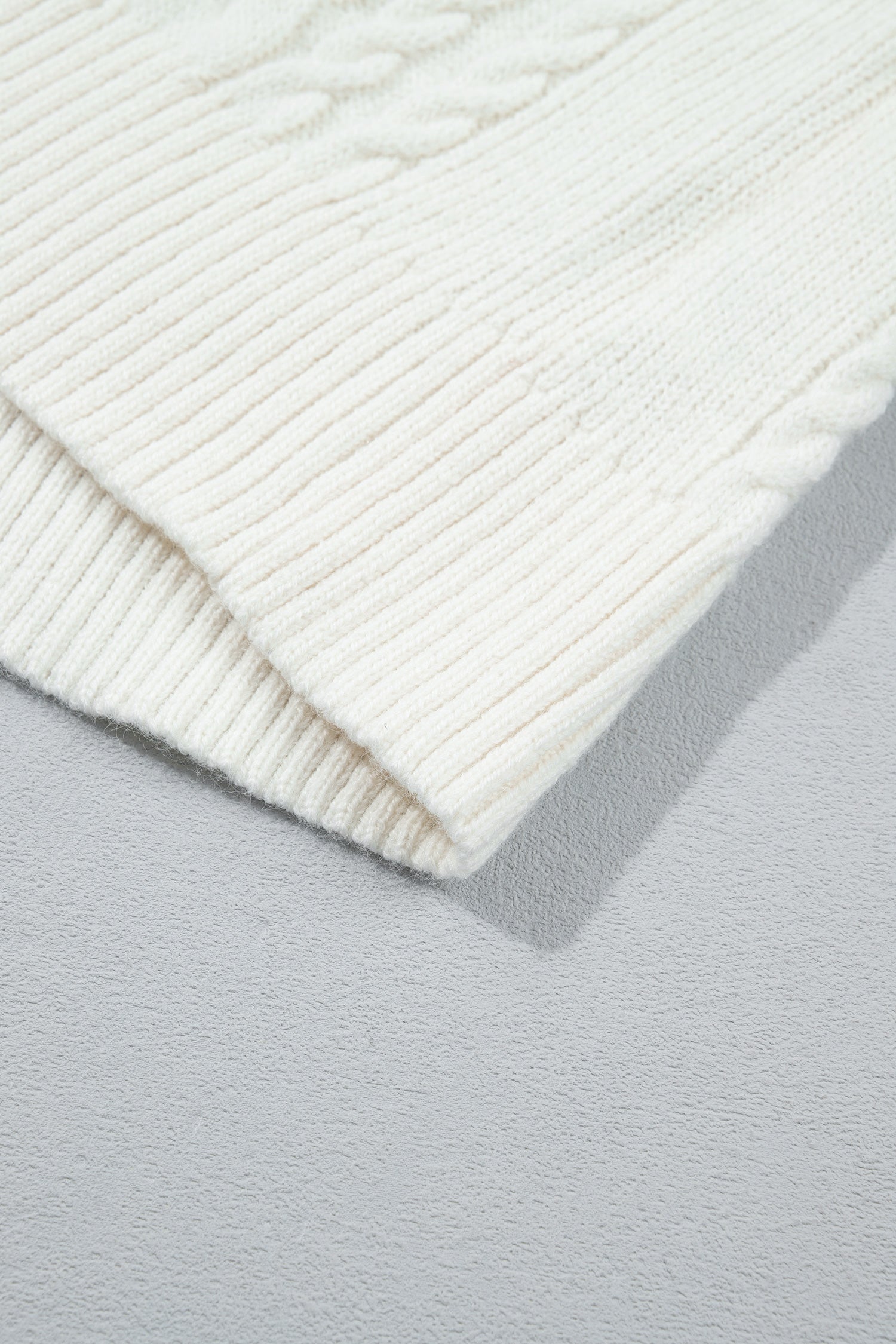 Beige Solid Color Cable Detail Knit Loose Round Neck Sweater