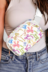 White Pretty Bow Printed Crossbody Bag