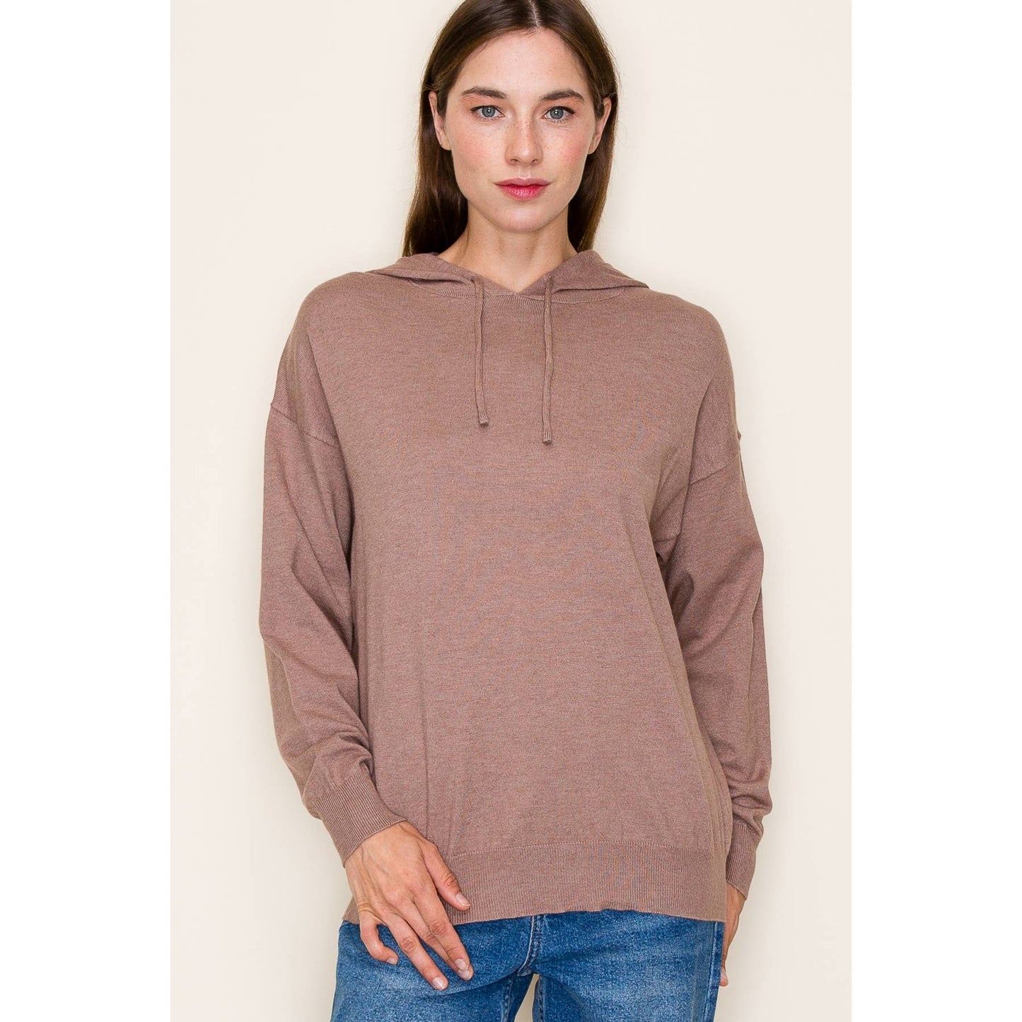 Drawstring Neck Long Sleeve Light Hoodie Sweater