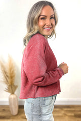 Racing Red Solid Color Raglan Sleeve Pullover Sweatshirt