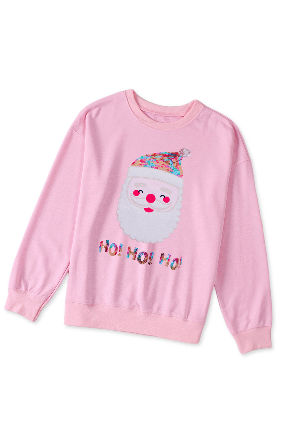 Pink HO HO HO Sequined Santa Claus Graphic Patch Application Sweatshirt