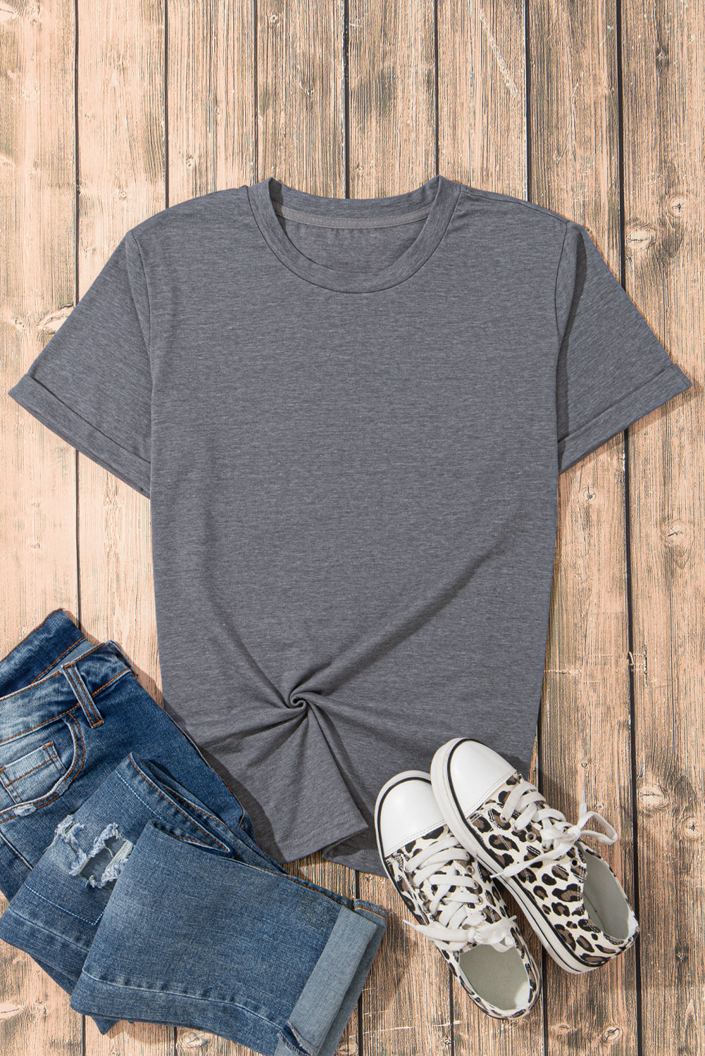 Yellow Cream Casual Plain Crew Neck Tee