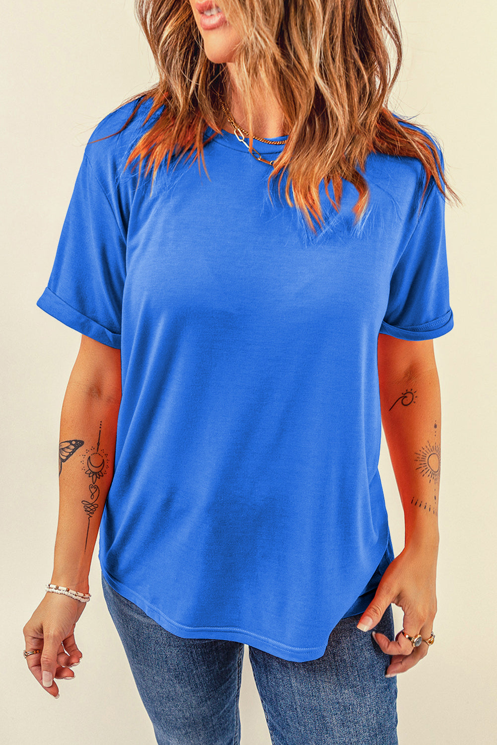 Yellow Cream Casual Plain Crew Neck Tee