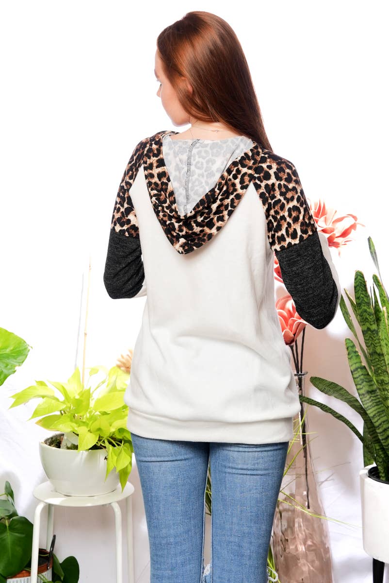 ANIMAL PRINT COLOR BLOCK HOODIE