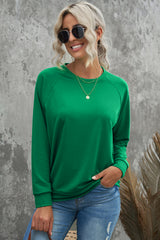 Green Solid Round Neck Raglan Sleeve Sweatshirt