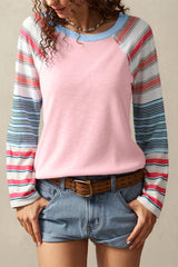 Pink Striped Colorblock Long Sleeve Top