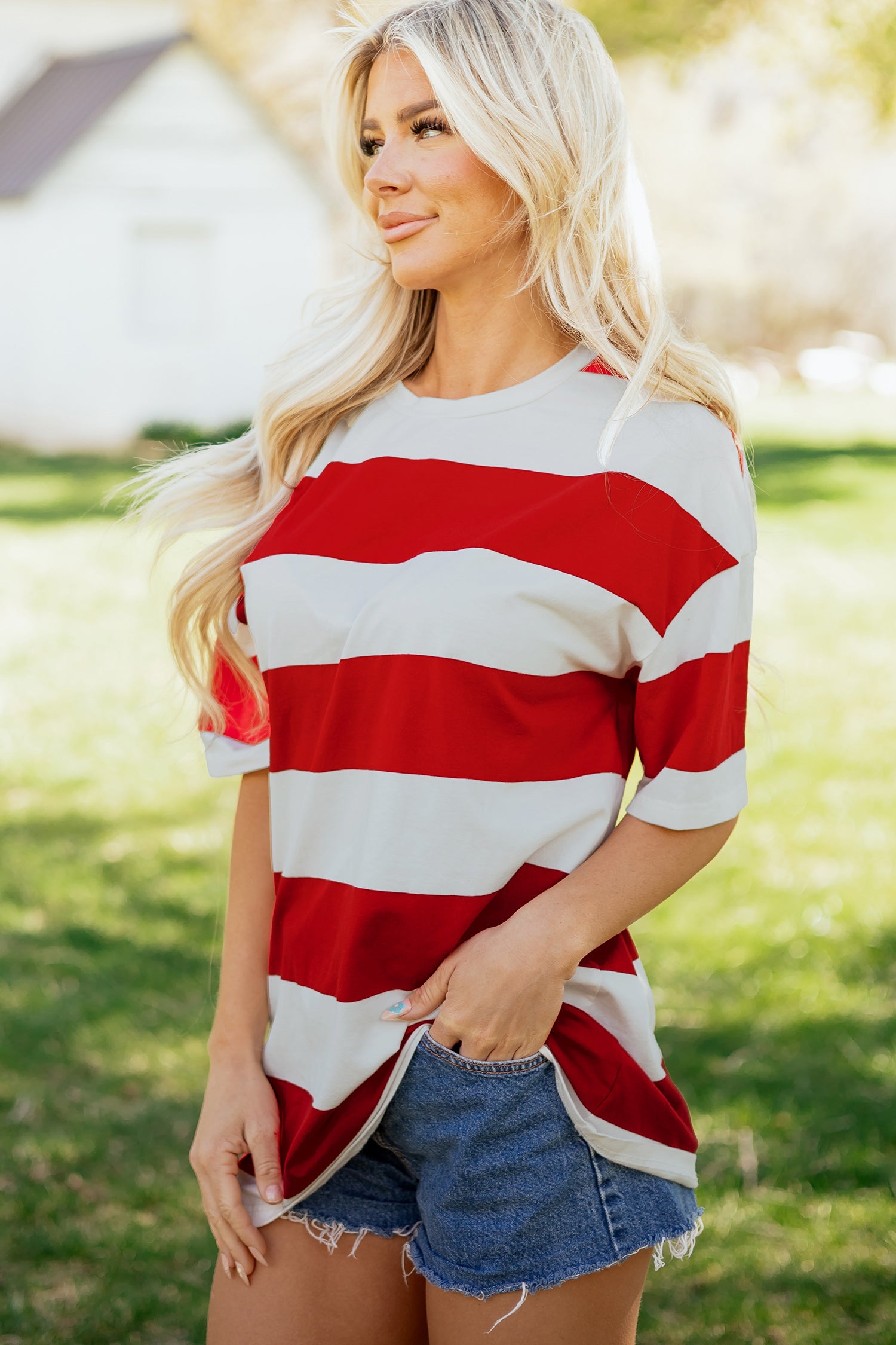 Bright Pink Striped Color Block Oversize Tunic Tee