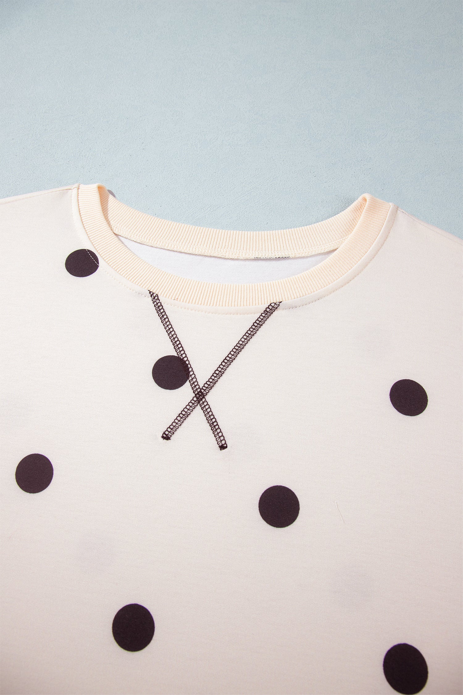 Beige Round Neck Long Sleeve Polka Dot Plus Size Top