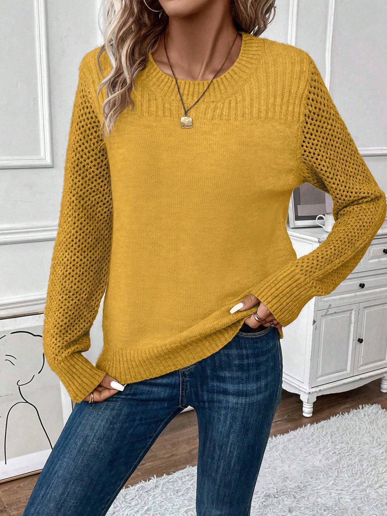 Round Neck Long Sleeve Solid Color Sweater Bottoming Sweater