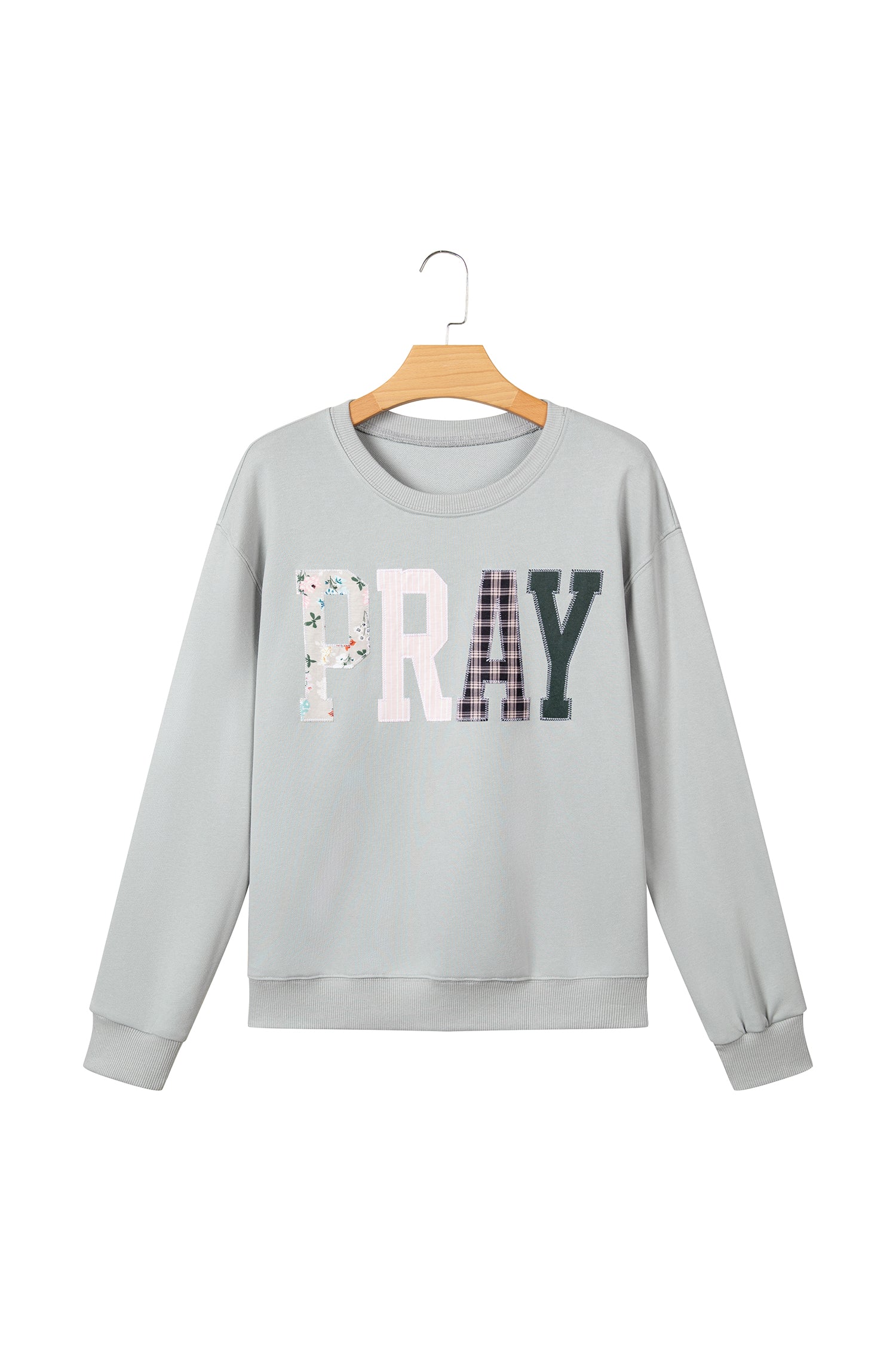 Coffee Floral Buffalo Plaid Striped Embroidered Patch Western Pullover Sweatshirt
