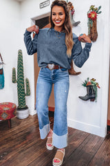 Real Teal saved by grace Letter Embroidery Mineral Wash Loose Sweatshirt