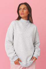 Light Grey High Neck Ribbed Cuff Hem Sweatshirt