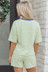 Yellow Stripe Drop Shoulder Boxy Casual Terry Short Set