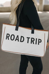 White Canvas Road Trip Tote Bag 50x15x30cm Summer Travel Carryall