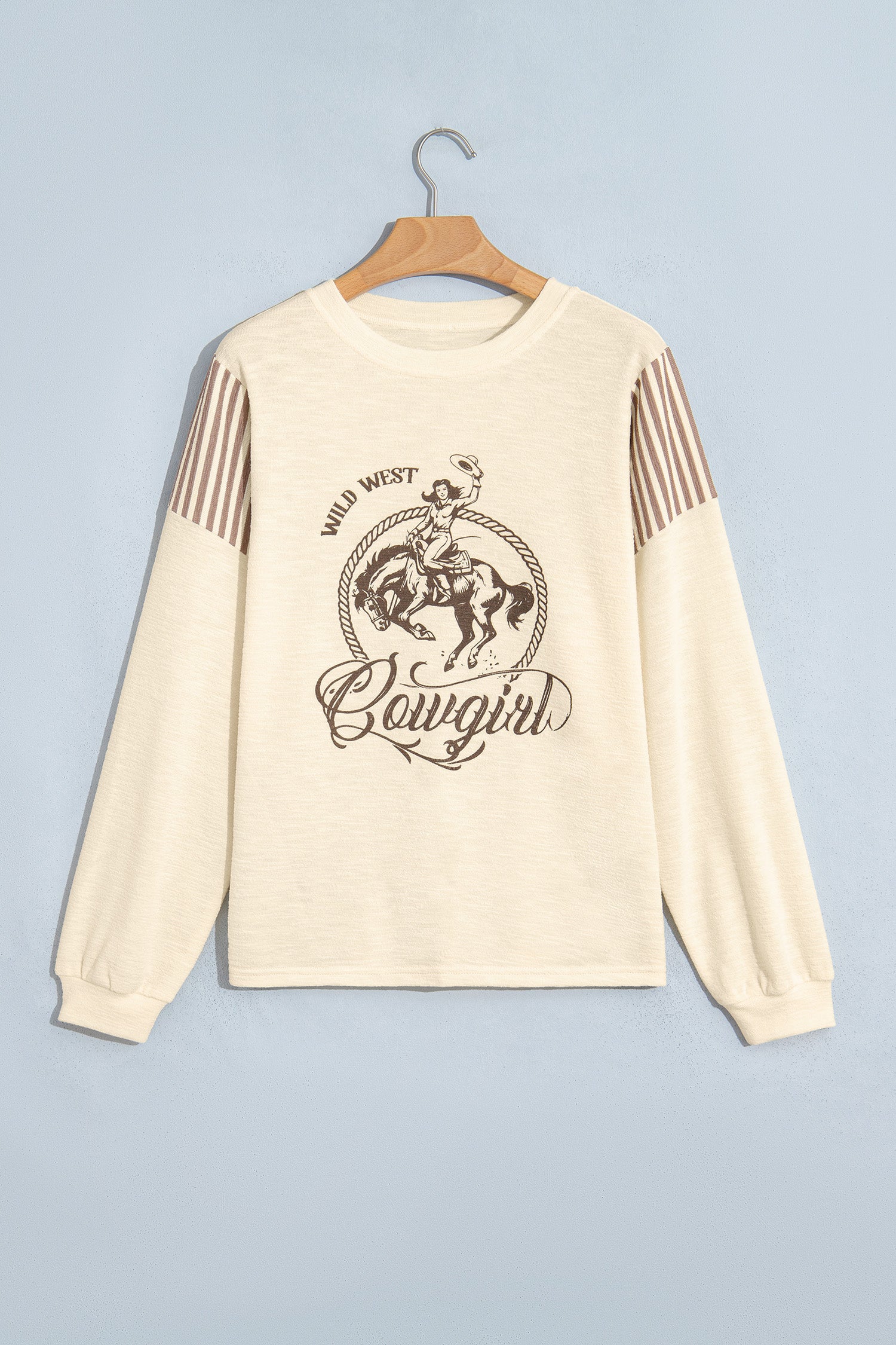 Jet Stream Western Print Striped Detail Long Sleeve Casual Top
