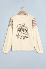 Jet Stream Western Print Striped Detail Long Sleeve Casual Top