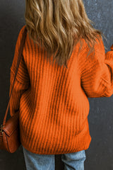 Orange Ribbed Knit Round Neck Slouchy Chunky Sweater