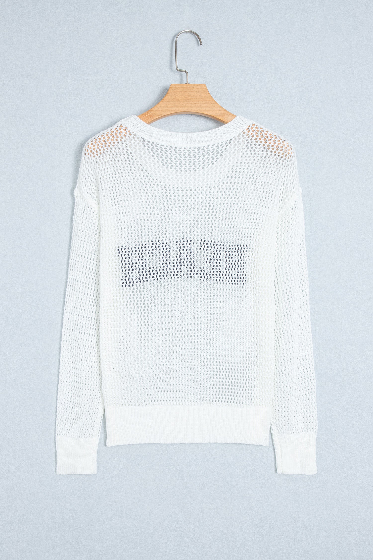 White Chenille BEACH Lettering Hollow Out Knit Casual Sweater