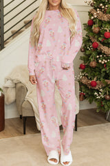Pink Christmas Tree Nutcracker Print 2pcs Lounge Pant Set