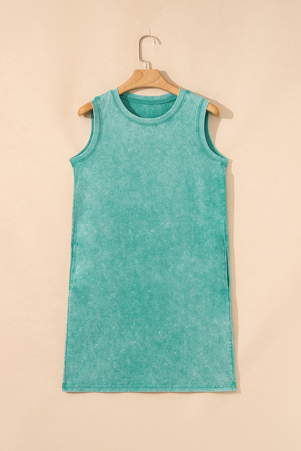 Sea Green Mineral Wash Pocket Tank Mini Dress