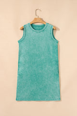 Sea Green Mineral Wash Pocket Tank Mini Dress
