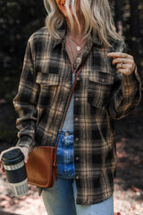 Multicolour Retro Plaid Double Flap Pocket Brushed Shacket