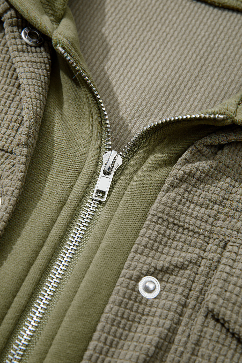 Laurel Green Solid Color Textured Patchwork Flap Pocket Shacket