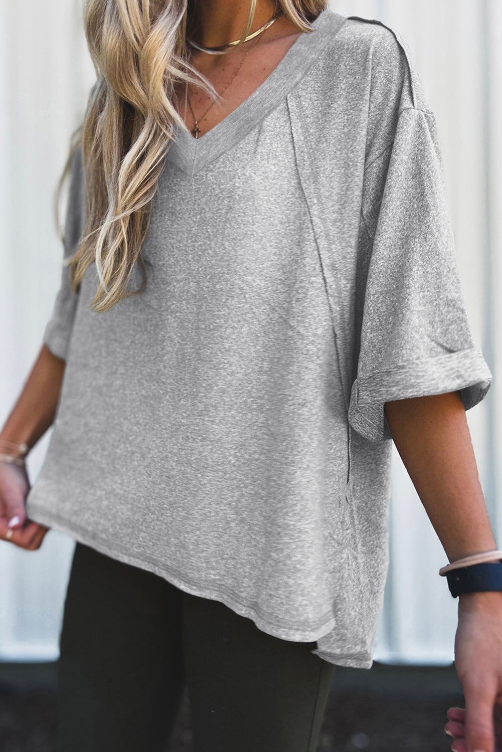 High-rise Raglan Sleeve V Neck Oversized T Shirt