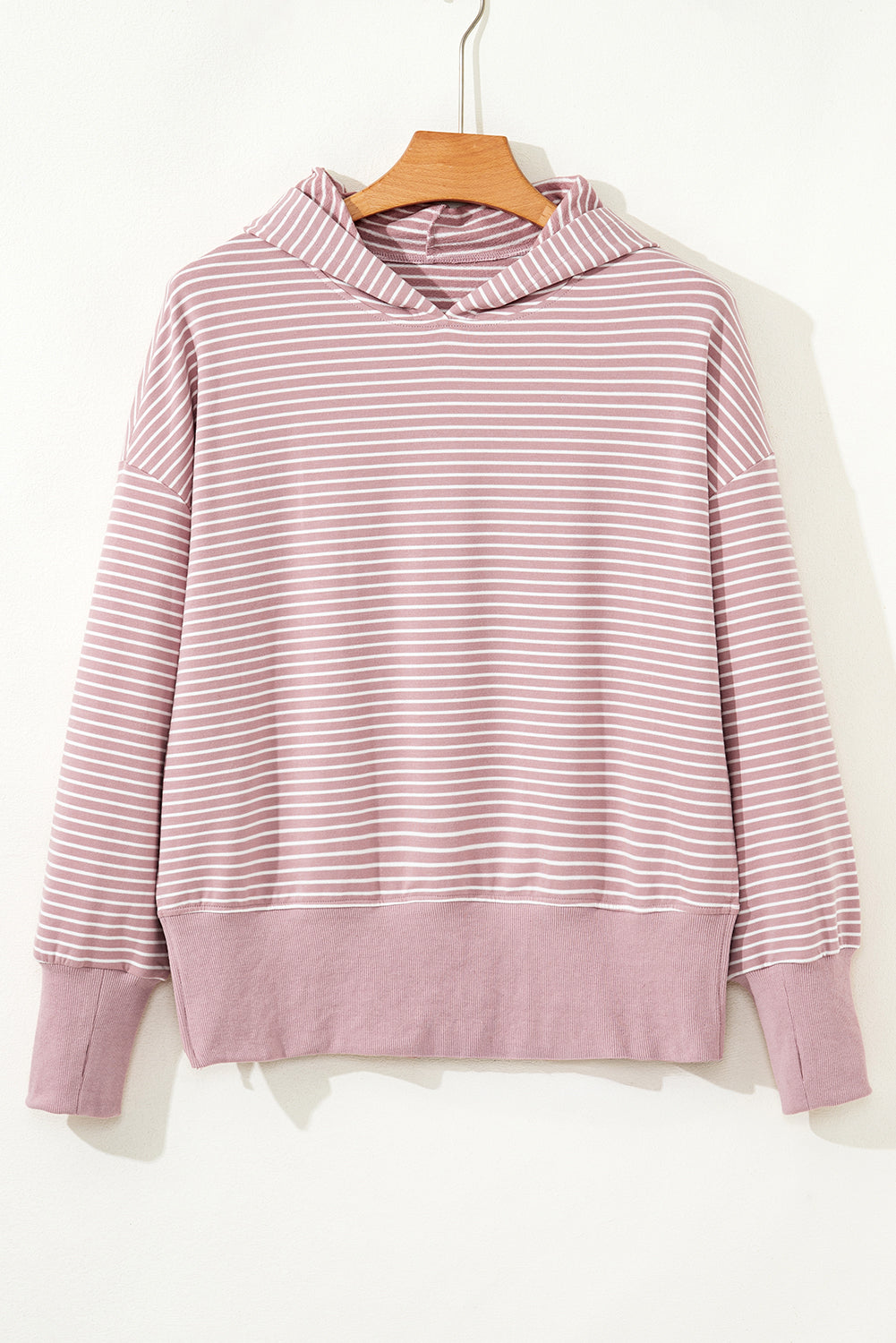 Purple Stripe Thumbhole Side Slits Drop Shoulder Loose Fit Hoodie