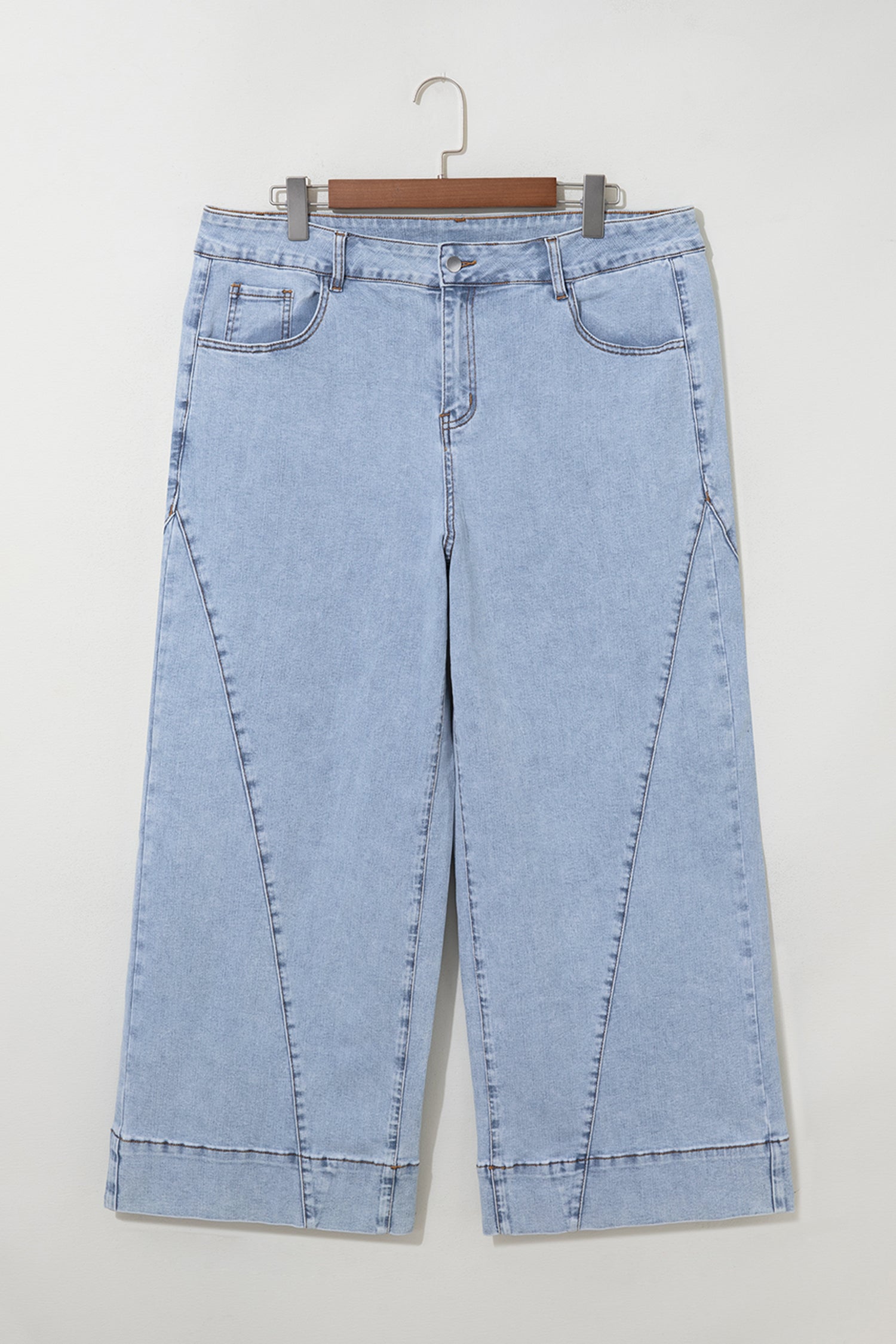 Beau Blue Solid Paneling Loose Fit Plus Size Jeans