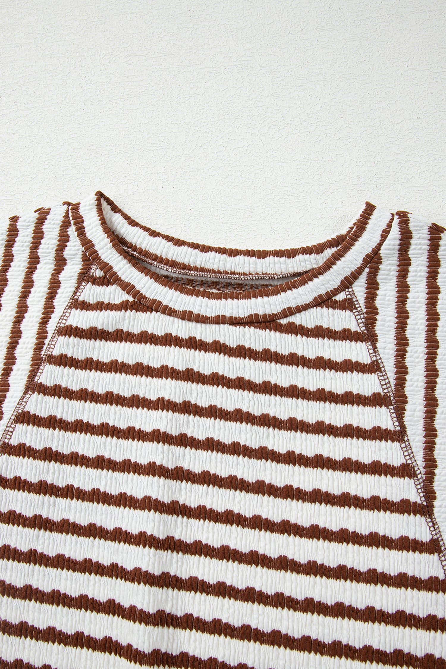 Pink Stripe Textured Knit Split Hem Half Sleeve Loose Top