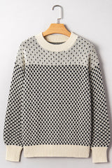 Black Contrast Color Pattern Lantern Sleeve Sweater