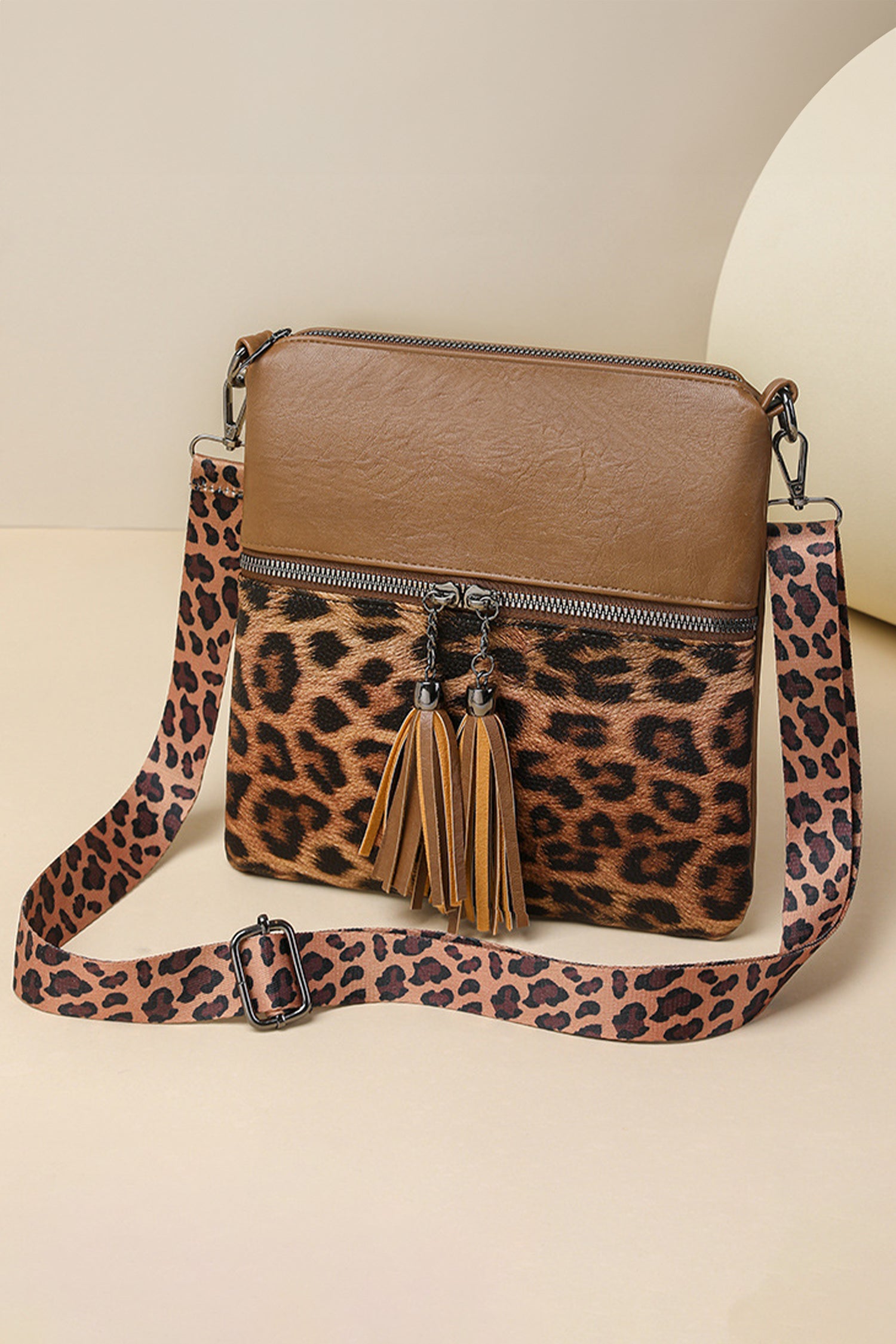 Coffee Leopard Contrast PU Leather Single Shoulder Mini Bag