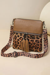 Coffee Leopard Contrast PU Leather Single Shoulder Mini Bag
