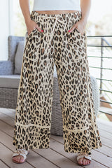 Khaki Leopard Wide Leg Cropped Pants