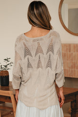 Parchment Hollow Out Knit 7/8 Sleeve Casual Sweater