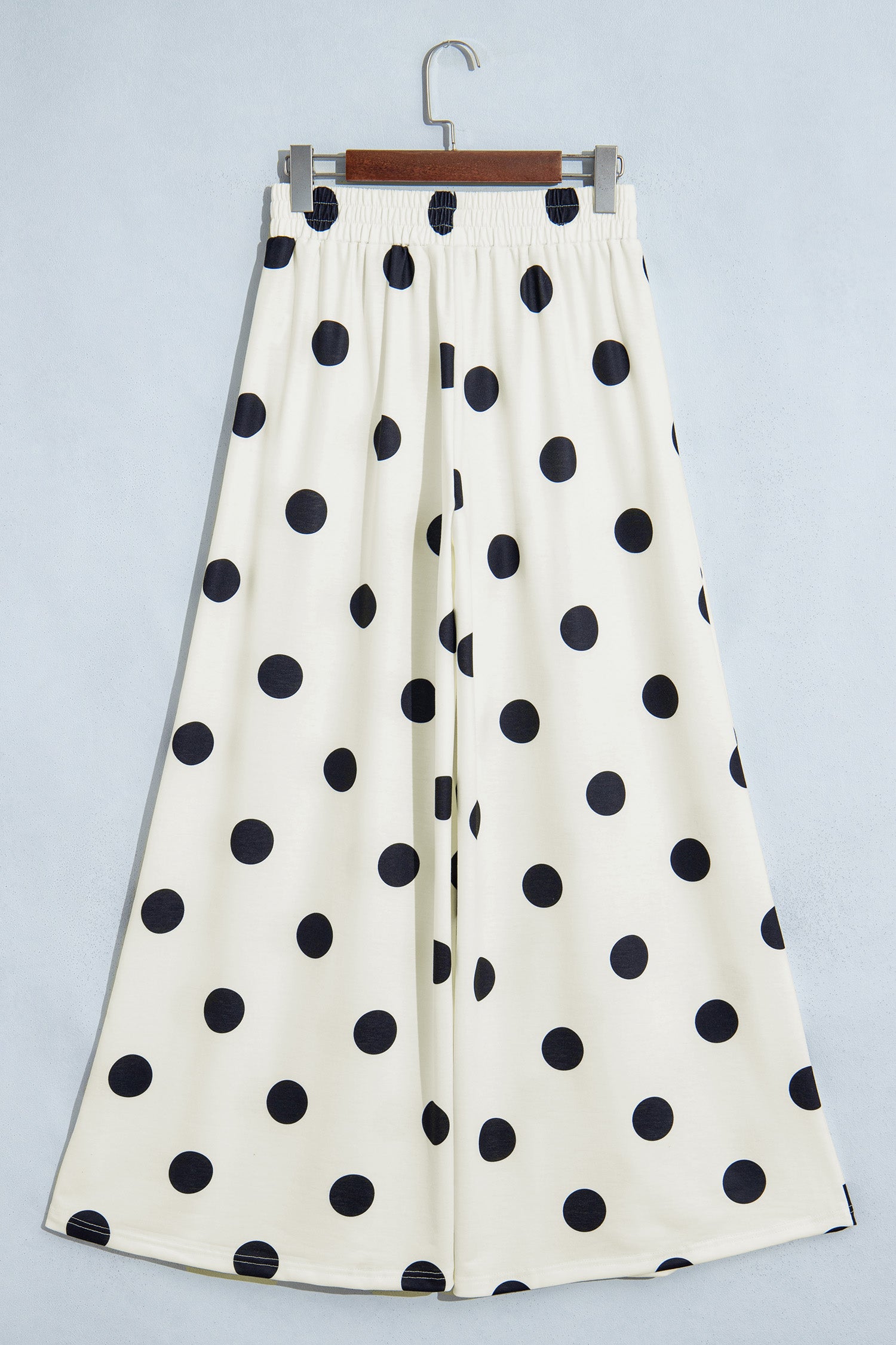 Khaki Polka Dot Wide Leg Elastic Waist Casual Pants
