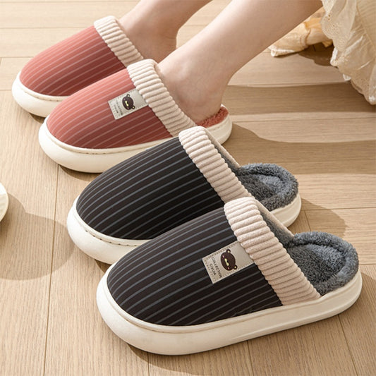 Solid Striped Plush Slippers