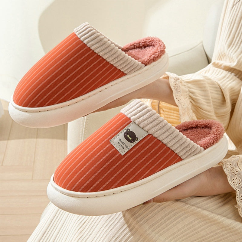 Solid Striped Plush Slippers