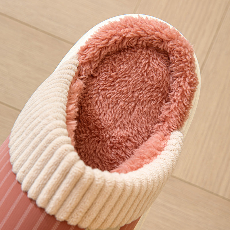 Solid Striped Plush Slippers