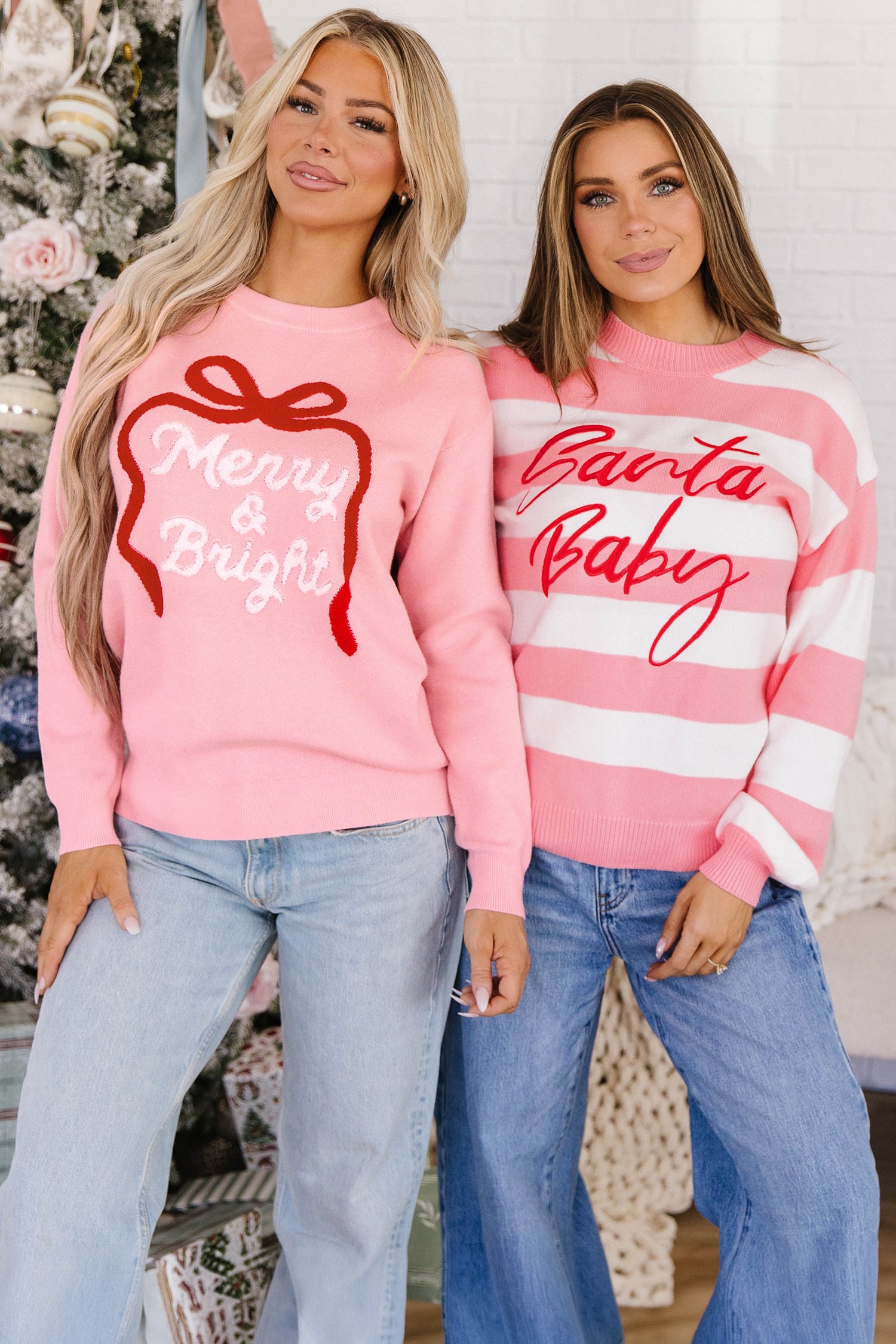 Gossamer Pink Drop Shoulder Round Neck Towel Embroidery Slogan Pullover Sweater