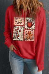Red Christmas Dessert Time Graphic Heat Transfer Printing Sweatshirt