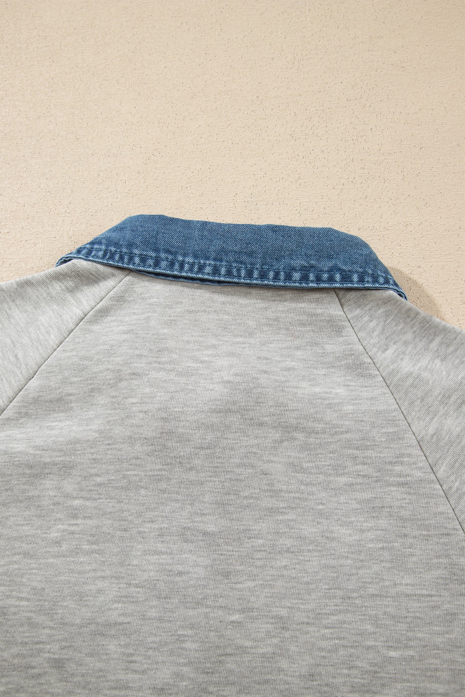 Gray Denim Collar Patchwork Long Sleeve Pullover Top