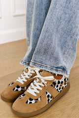 Light French Beige Color Block Leopard Print Patchwork Lace-up Flat Shoes