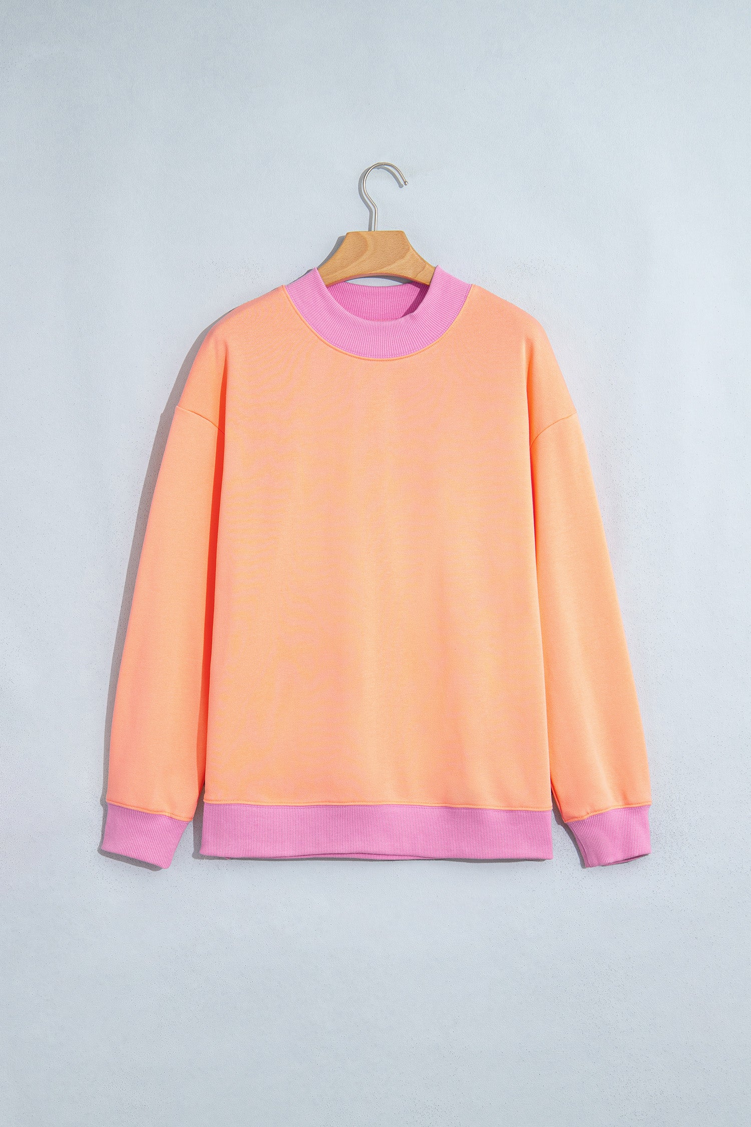 Grapefruit Orange Colorblock Trim Crewneck Long Sleeve Pullover Sweatshirt