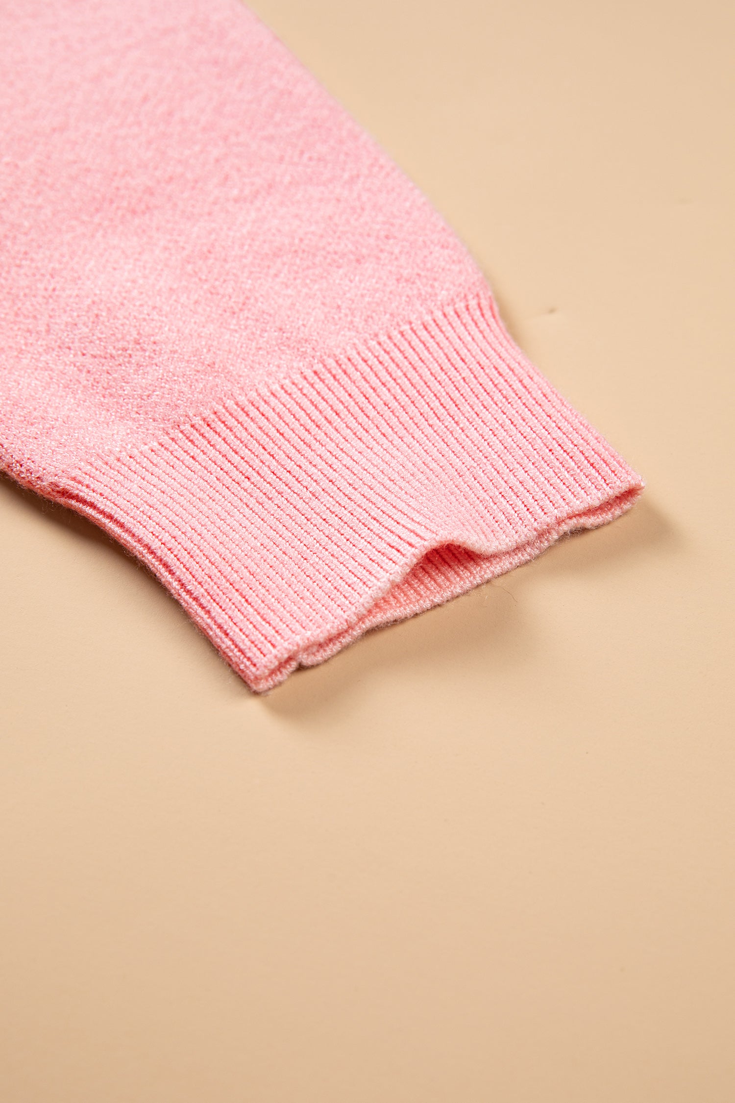 Gossamer Pink Drop Shoulder Round Neck Towel Embroidery Slogan Pullover Sweater