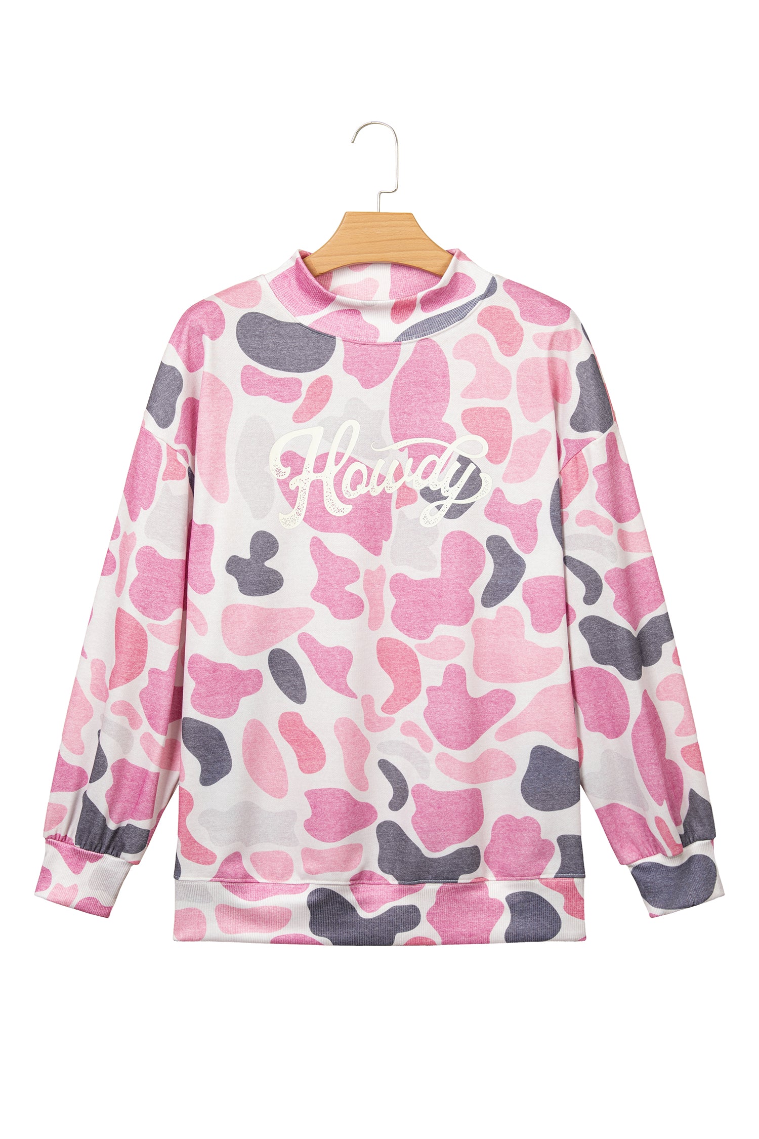 Multicolour Camo Print Howdy Western Style Baggy Pullover Sweatshirt